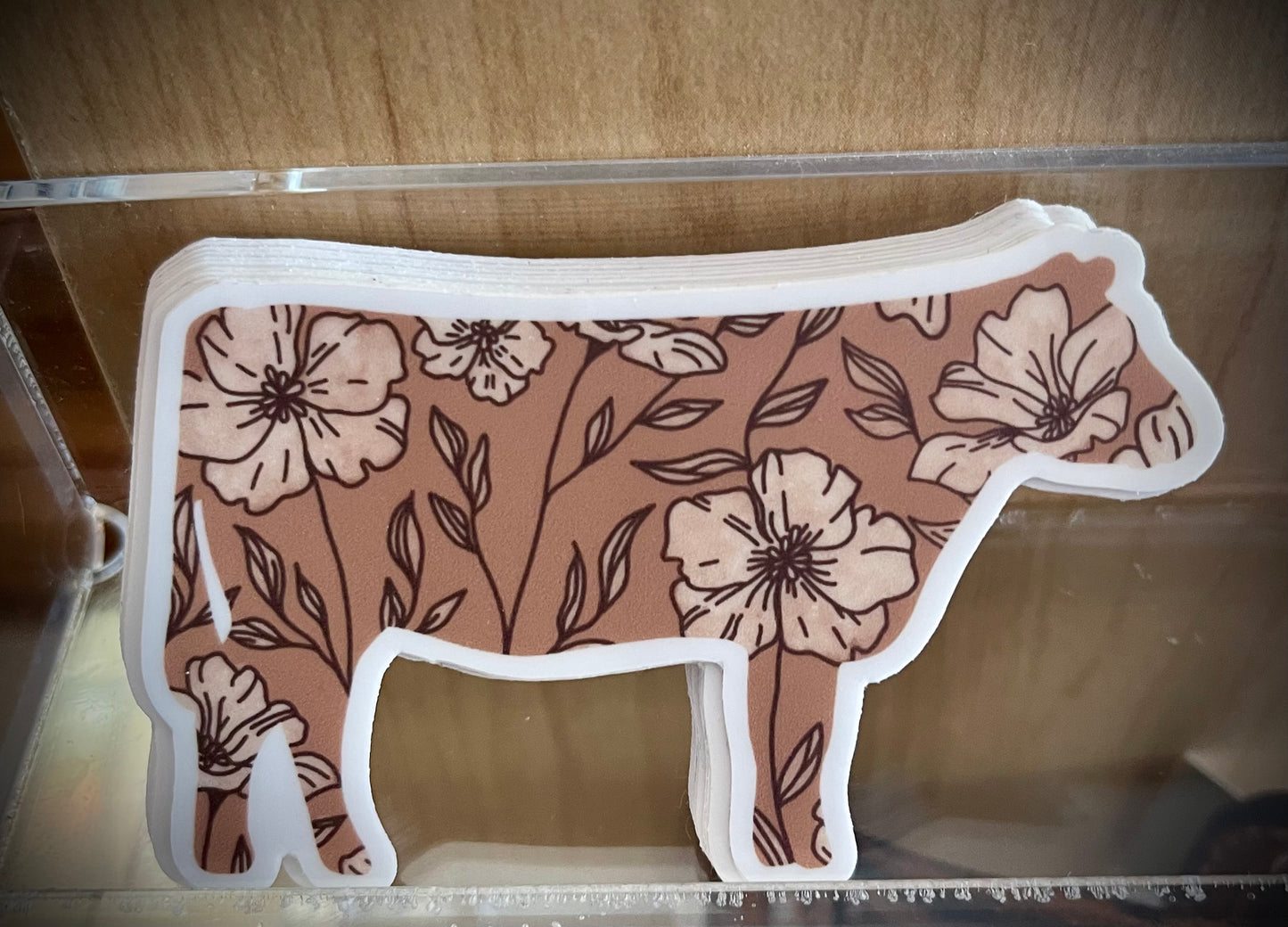 Brown Floral Wildflower Cow Sticker