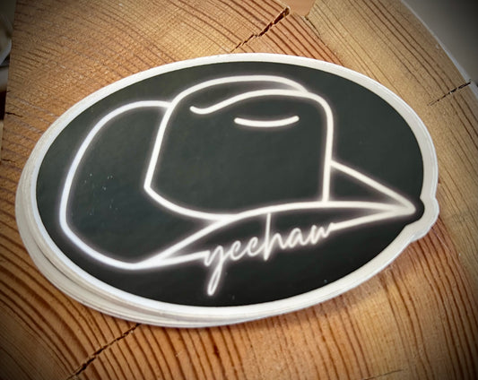 Neon Cowboy Hat "Yeehaw" Sticker