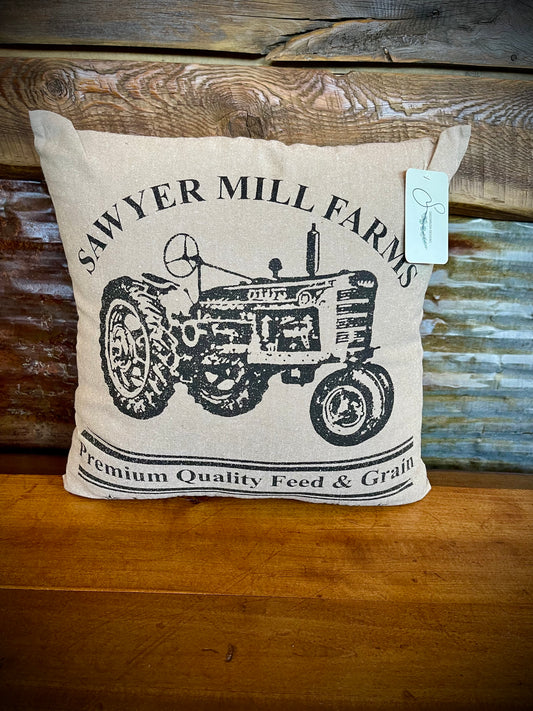 “Sawyer Mill Farms” Charcoal Tractor Pillow