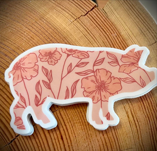 Pink Floral Wildflower Pig Sticker