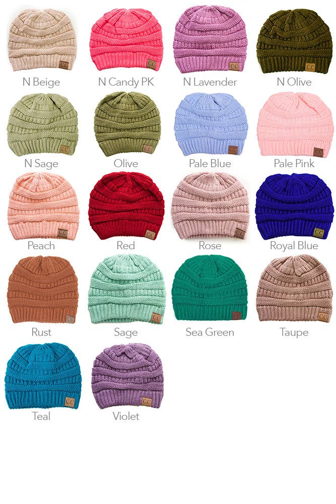 Bonnet de couleur unie en tricot côtelé CC (12 couleurs disponibles)