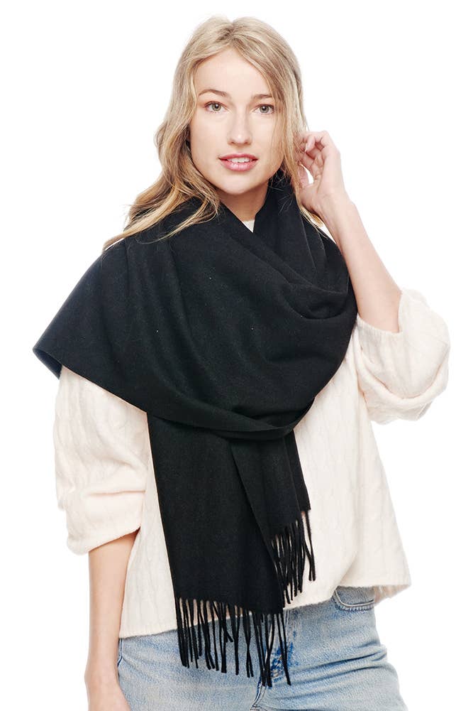 Soft Cashmere Blend Fringed Scarf