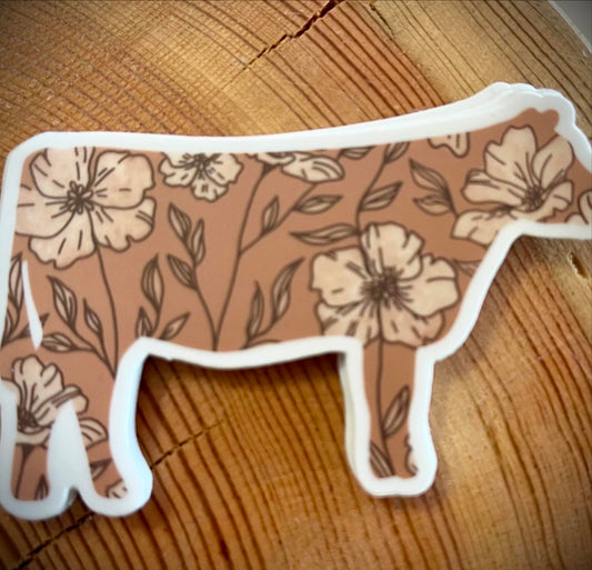 Brown Floral Wildflower Cow Sticker