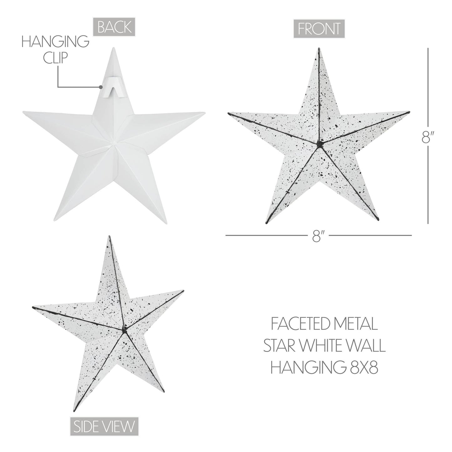 Colgante de pared blanco con estrella de metal facetado (mediano)