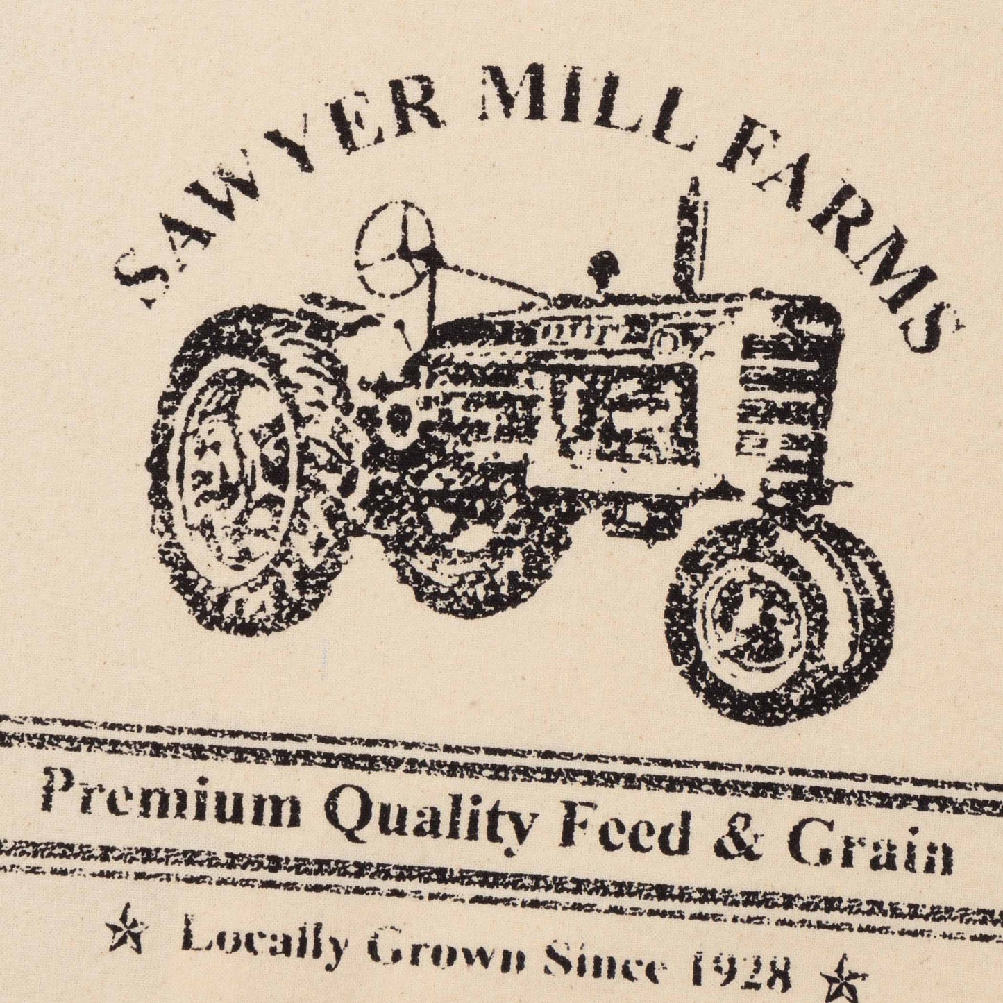 “Sawyer Mill Farms” Charcoal Tractor Muslin Unbleached Natural Tea Towel