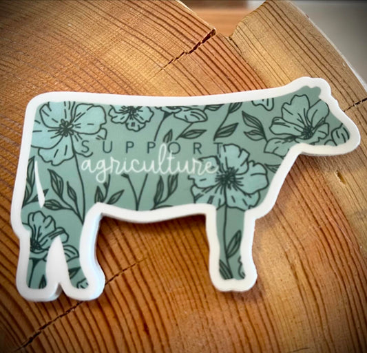 "Support Agriculture" Cow Diecut Vinyl Sticker