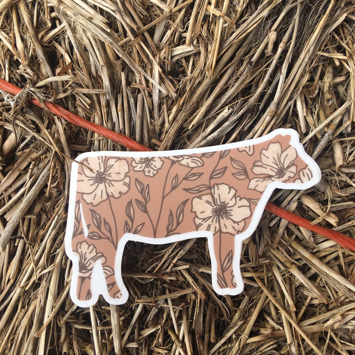 Brown Floral Wildflower Cow Sticker