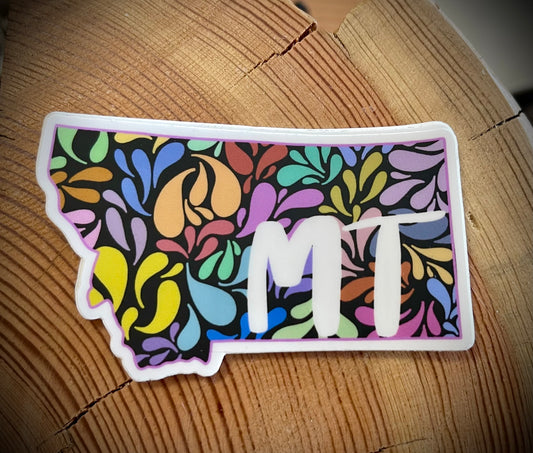 Bright & Colorful Filigree "MT" Montana Sticker