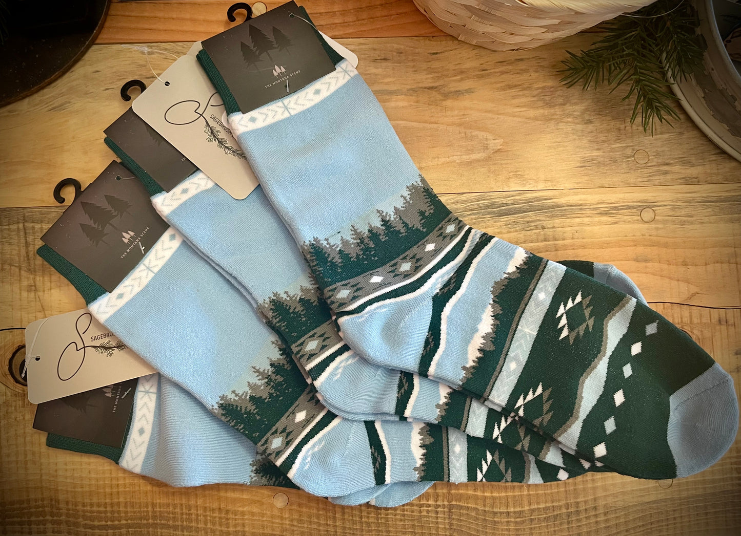 “Tree Line” Montana Unisex Socks - Blue/Green