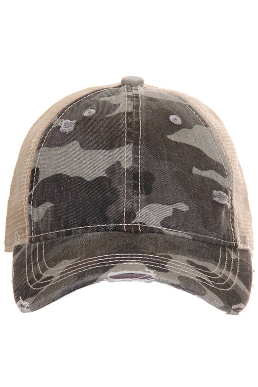 Gorra con cola de caballo estilo vintage con lavado desgastado y camuflaje CC