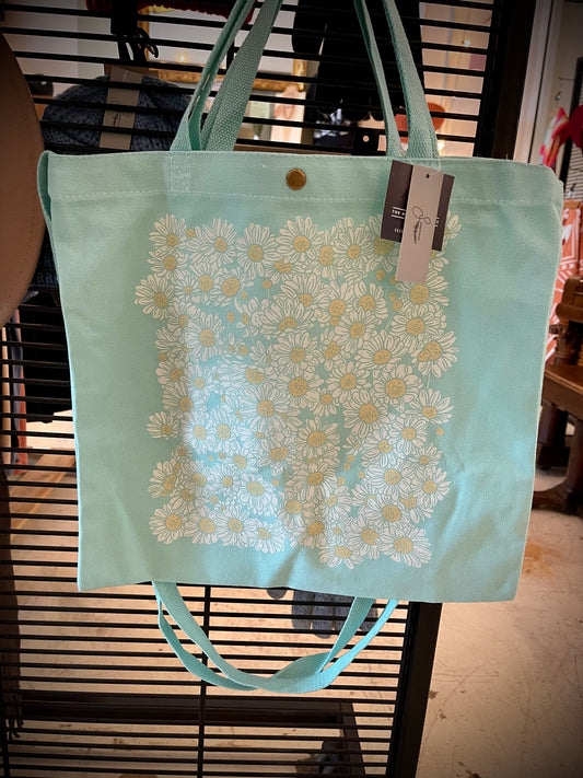 “Daisy Days” Canvas Tote - Mint