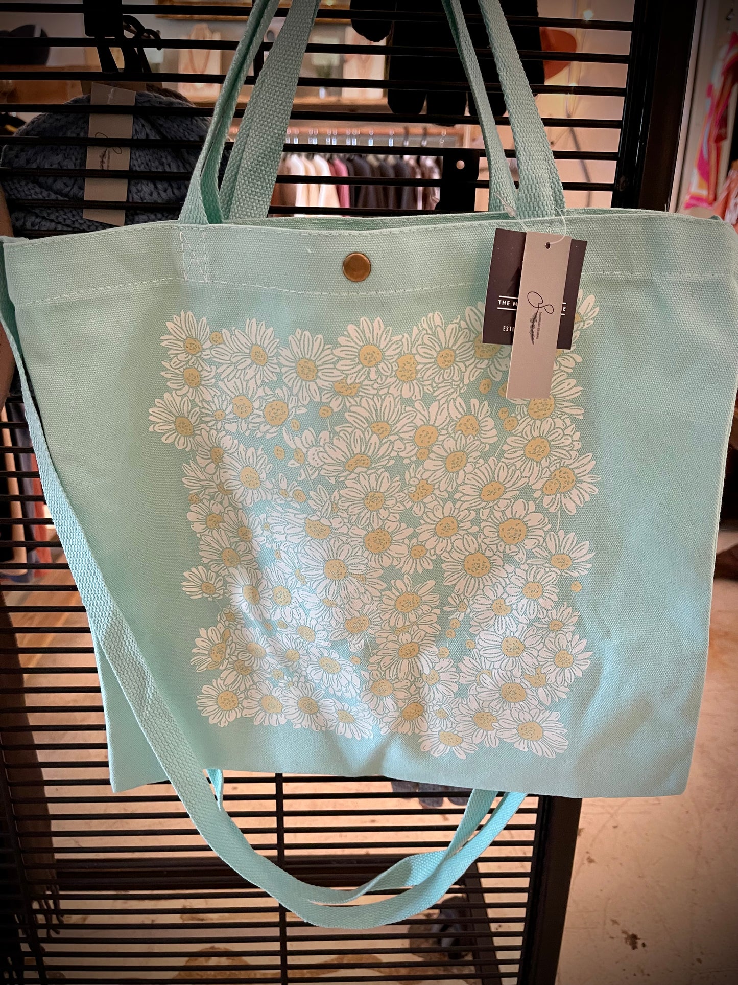 “Daisy Days” Canvas Tote - Mint