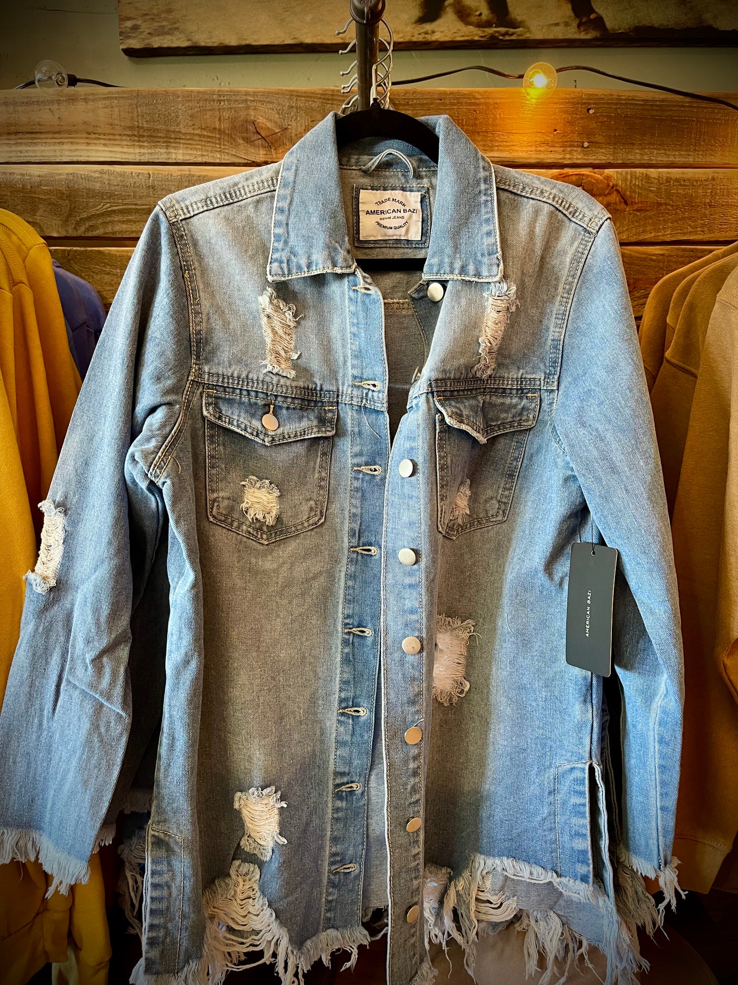 Distressed, Raw-Hem Denim Jacket