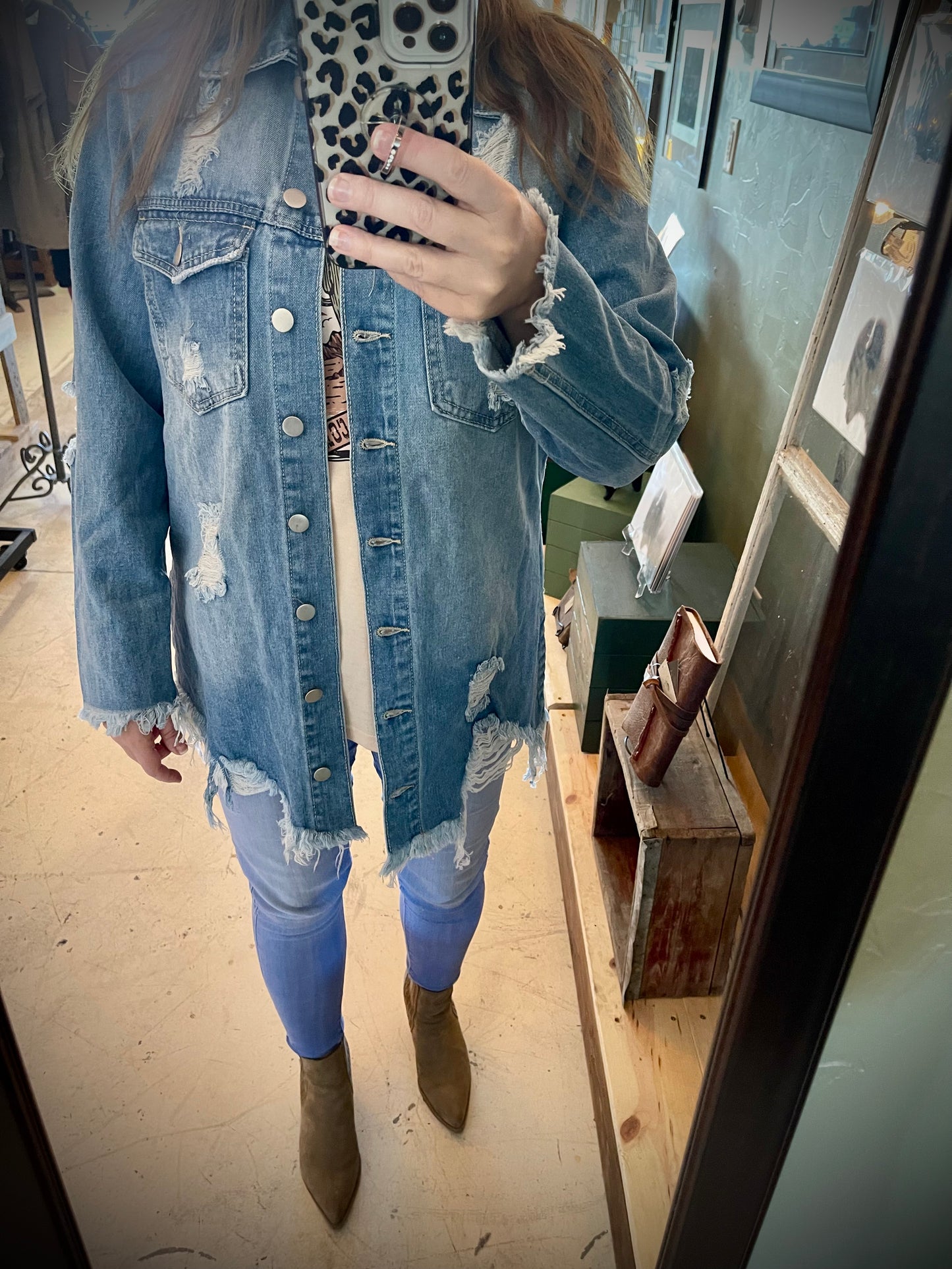 Distressed, Raw-Hem Denim Jacket