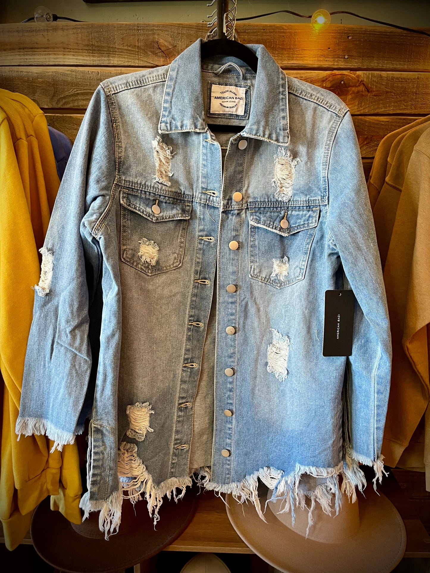 Distressed, Raw-Hem Denim Jacket