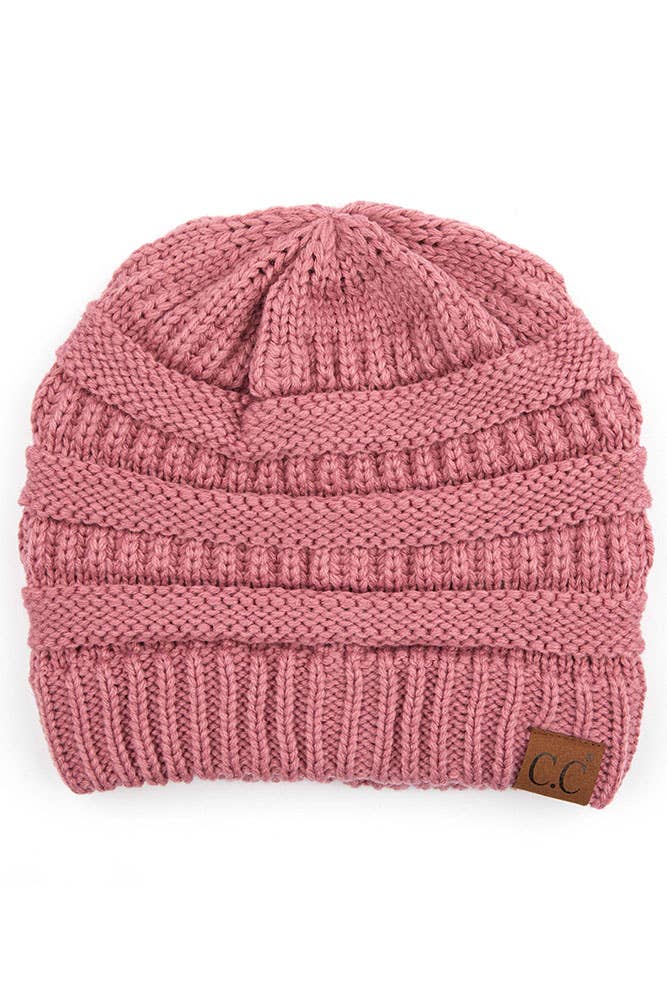 Bonnet de couleur unie en tricot côtelé CC (12 couleurs disponibles)