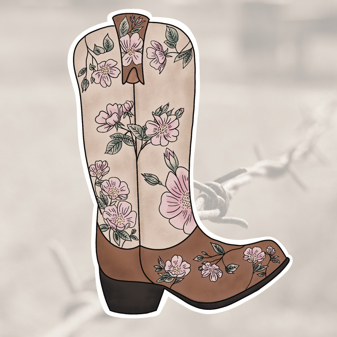 Botte de cowboy à fleurs sauvages Prairie Rose Sticker