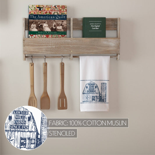 “Sawyer Mill Farms” Blue Barn Muslin Bleached White Tea Towel