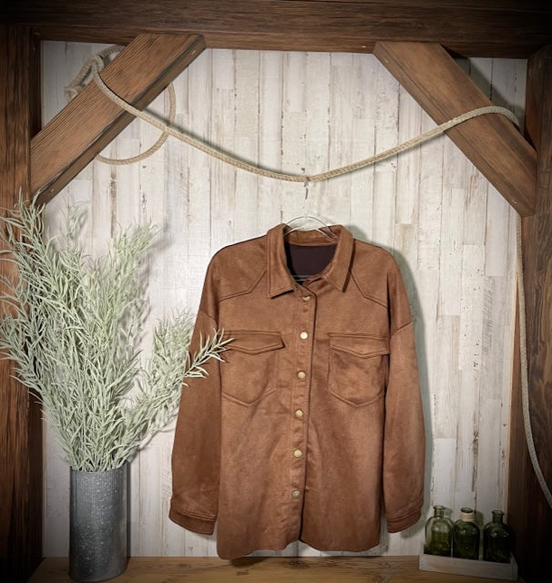 Faux Suede Drop-Shoulder Jacket in Chocolate Brown