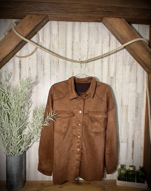 Faux Suede Drop-Shoulder Jacket in Chocolate Brown