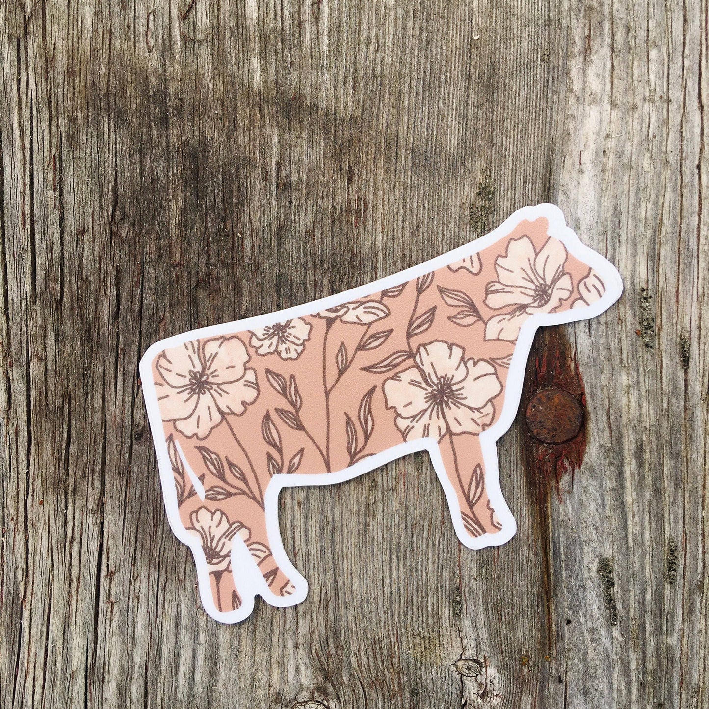 Brown Floral Wildflower Cow Sticker