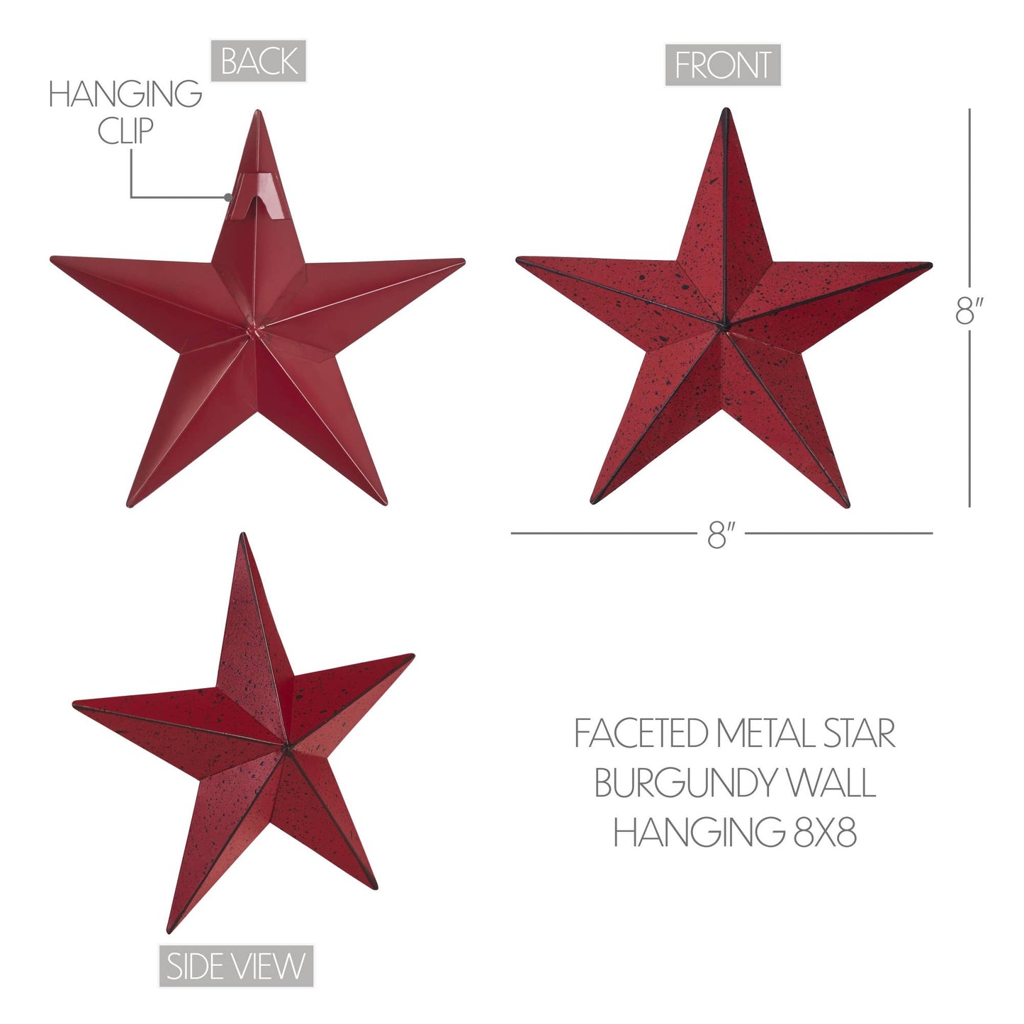 Colgante de pared rojo con estrella de metal facetado (mediano)