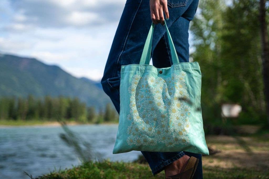 “Daisy Days” Canvas Tote - Mint