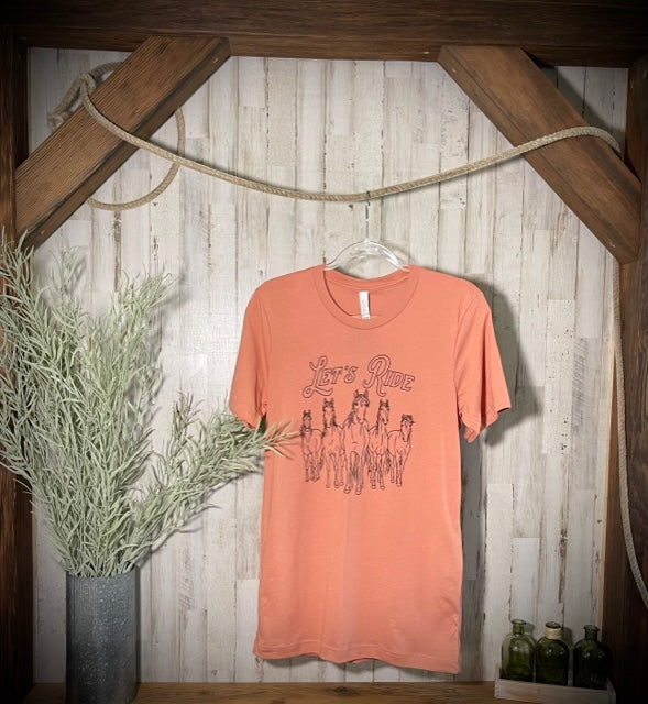 The Montana Scene "Let's Ride" Unisex Printed Tee in Terracotta