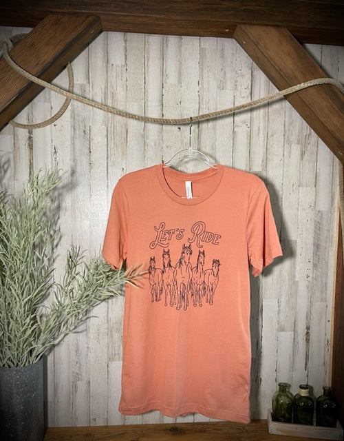 The Montana Scene "Let's Ride" Unisex Printed Tee in Terracotta