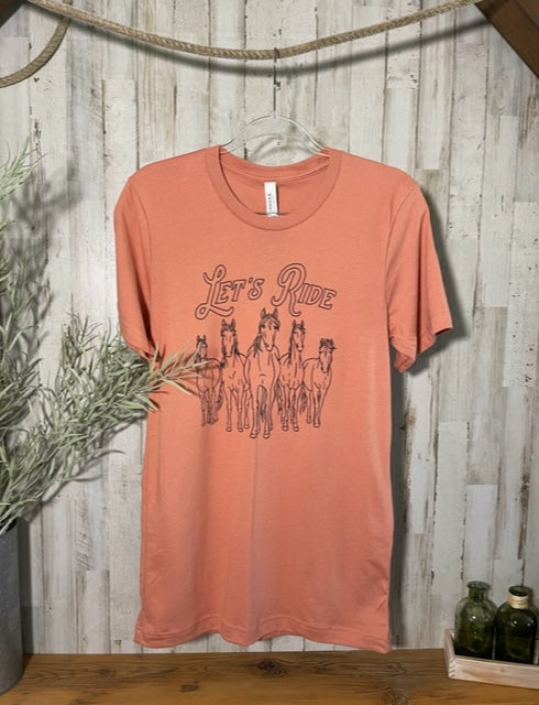 The Montana Scene "Let's Ride" Unisex Printed Tee in Terracotta