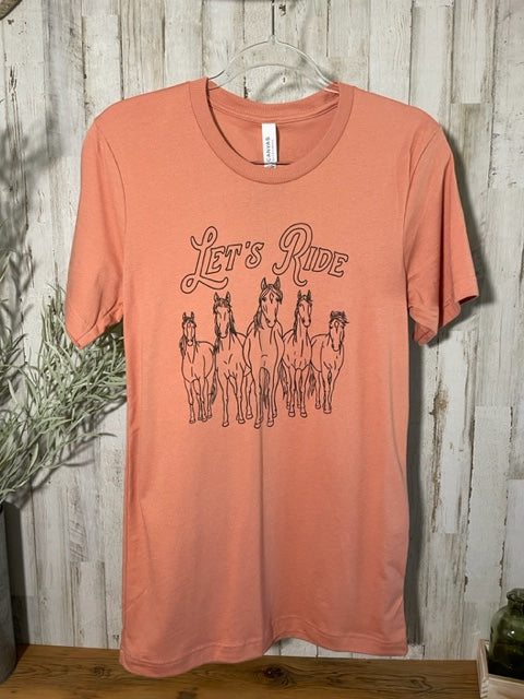 The Montana Scene "Let's Ride" Unisex Printed Tee in Terracotta