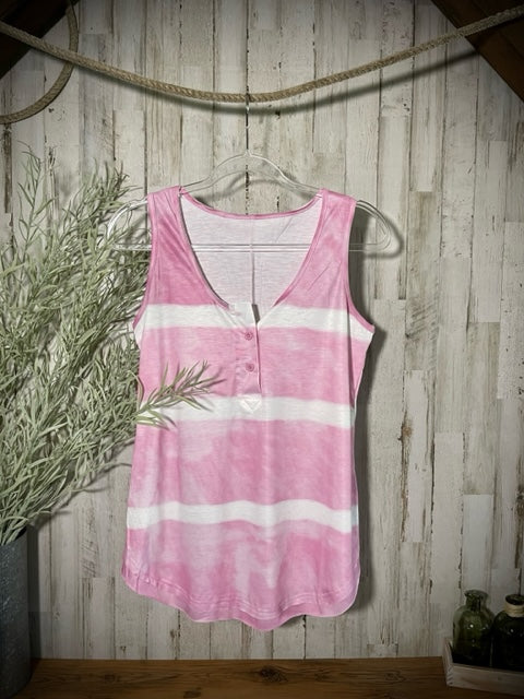 Tie-Dye Buttoned Tank in Pink