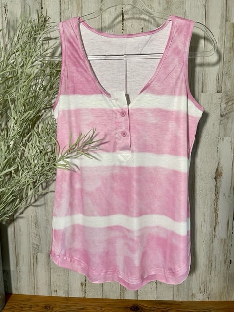 Tie-Dye Buttoned Tank in Pink