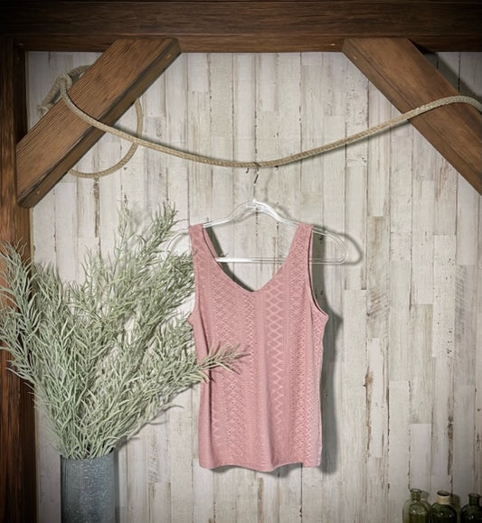 Twistback Eyelet, V-Neck Tank in Blush Pink