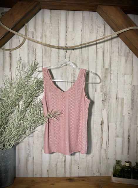 Twistback Eyelet, V-Neck Tank in Blush Pink