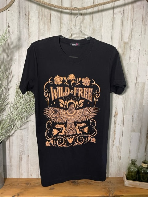 "Wild & Free" Printed Tunic-Length T-Shirt in Black