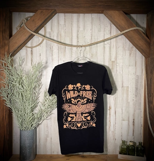 "Wild & Free" Printed Tunic-Length T-Shirt in Black