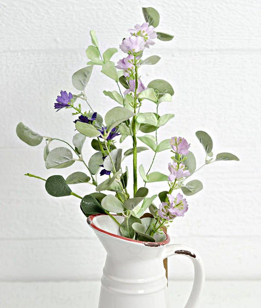 Fleurs mélangées violettes avec eucalyptus floqué (cueillette de 16 po)