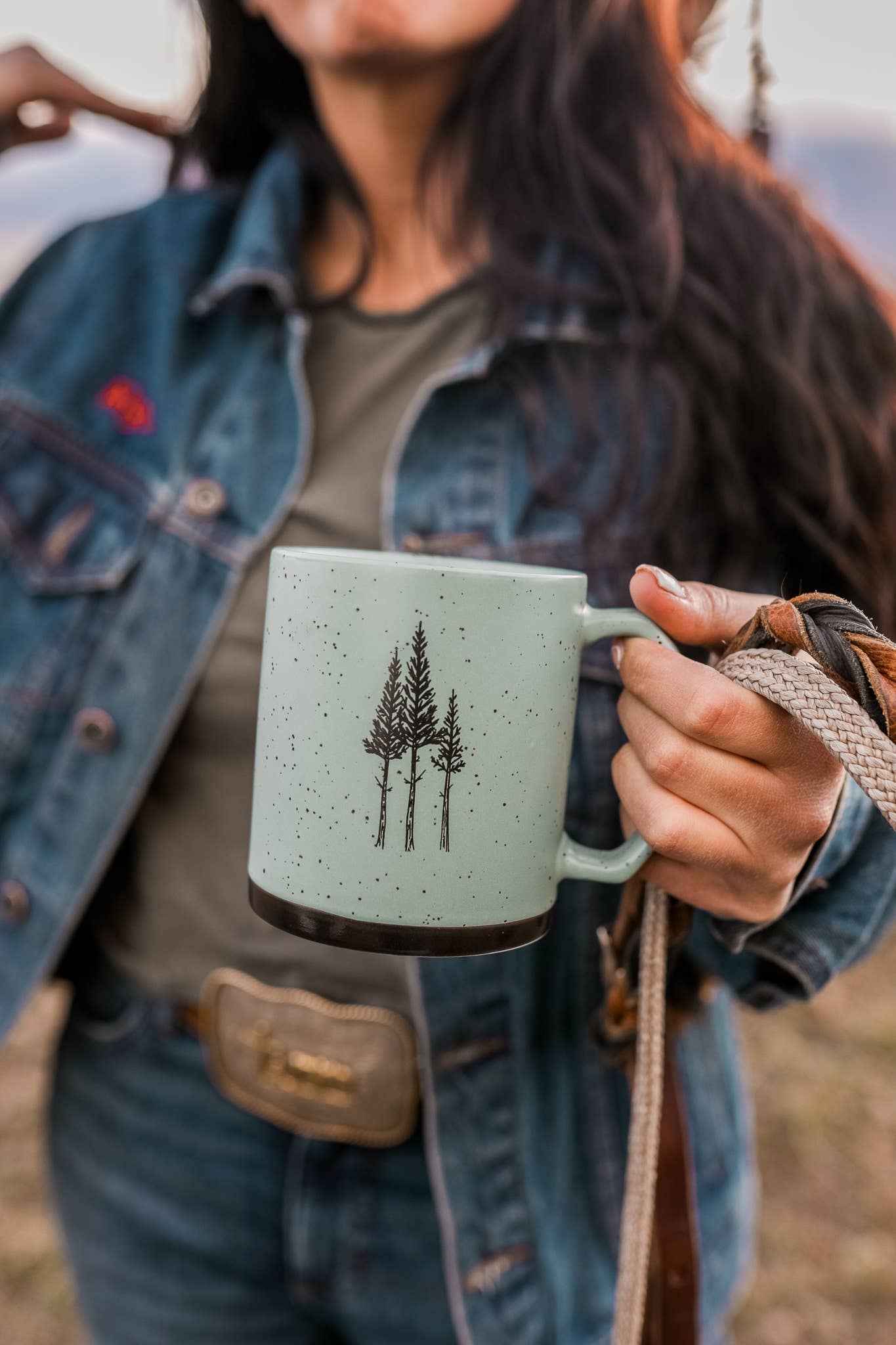 The Montana Scene Rustic "Three Tree" Ceramic Mug in Sage Green