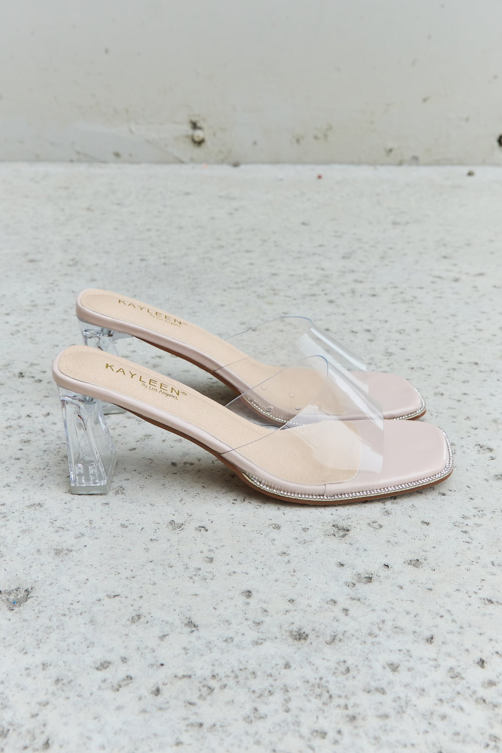 Clear Mule Block Heels Nude 10